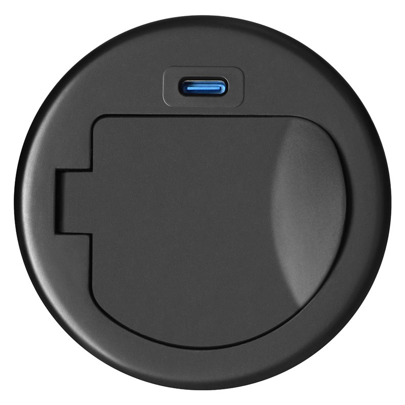 GNIAZDO MEBLOWE O6CM WPUSZCZANE W BLAT Z POKRYWKĄ, ŁADOWARKĄ USB I PRZEWODEM 1,9M, 1X2P+Z (FRENCH), 1XUSB (TYP C 20W), CZARNE OR GNIAZDO MEBLOWE O6CM WPUSZCZANE W BLAT Z POKRYWKĄ, ŁADOWARKĄ USB I PRZEWODEM 1,9M, 1X2P+Z (FRENCH), 1XUSB (TYP C 20W), CZARNE OR