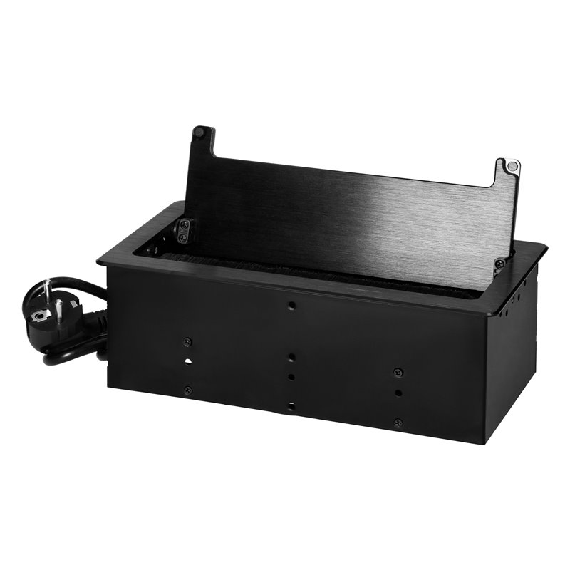 GNIAZDO MEBLOWE WPUSZCZANE W BLAT Z PŁASKIM FREZOWANYM RANTEM, SZCZOTKĄ PRZECIWKURZOWĄ I PRZEWODEM 1,5M, 2X2P+Z (FRENCH), 2XUSB GNIAZDO MEBLOWE WPUSZCZANE W BLAT Z PŁASKIM FREZOWANYM RANTEM, SZCZOTKĄ PRZECIWKURZOWĄ I PRZEWODEM 1,5M, 2X2P+Z (FRENCH), 2XUSB