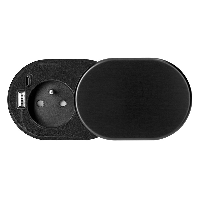 GNIAZDO MEBLOWE O6CM, WPUSZCZANE W BLAT Z PRZESUWNĄ POKRYWKĄ, ŁADOWARKĄ USB I PRZEWODEM 1,9M, 1X2P+Z (FRENCH), 2XUSB (TYP A+C PD GNIAZDO MEBLOWE O6CM, WPUSZCZANE W BLAT Z PRZESUWNĄ POKRYWKĄ, ŁADOWARKĄ USB I PRZEWODEM 1,9M, 1X2P+Z (FRENCH), 2XUSB (TYP A+C PD