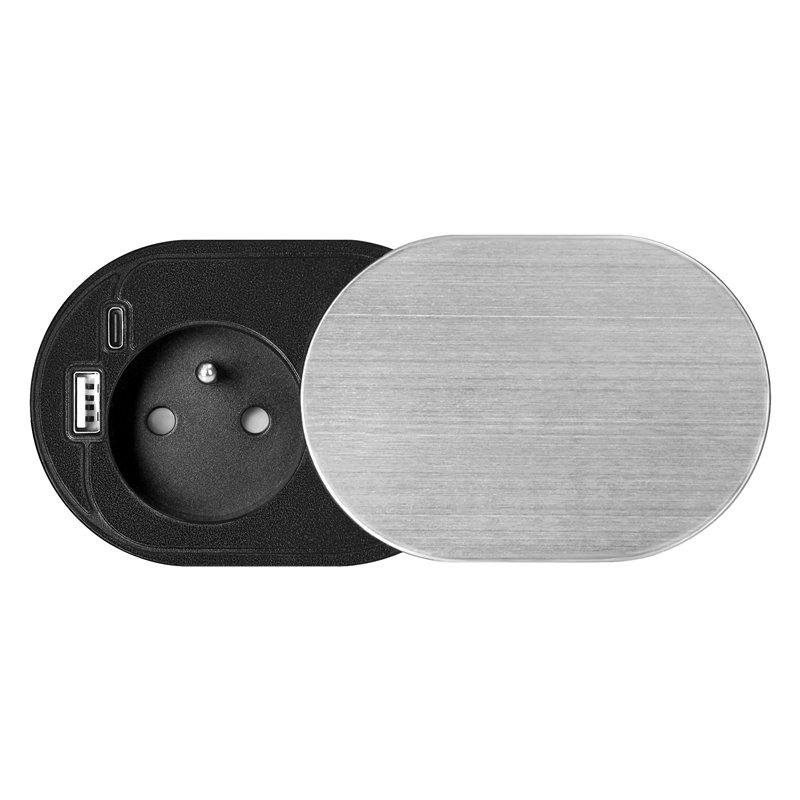 GNIAZDO MEBLOWE O6CM, WPUSZCZANE W BLAT Z PRZESUWNĄ POKRYWKĄ, ŁADOWARKĄ USB I PRZEWODEM 1,9M, 1X2P+Z (FRENCH), 2XUSB (TYP A+C PD GNIAZDO MEBLOWE O6CM, WPUSZCZANE W BLAT Z PRZESUWNĄ POKRYWKĄ, ŁADOWARKĄ USB I PRZEWODEM 1,9M, 1X2P+Z (FRENCH), 2XUSB (TYP A+C PD