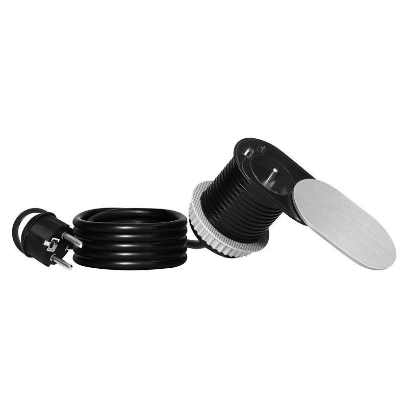 GNIAZDO MEBLOWE O6CM, WPUSZCZANE W BLAT Z PRZESUWNĄ POKRYWKĄ, ŁADOWARKĄ USB I PRZEWODEM 1,9M, 1X2P+Z (FRENCH), 2XUSB (TYP A+C PD GNIAZDO MEBLOWE O6CM, WPUSZCZANE W BLAT Z PRZESUWNĄ POKRYWKĄ, ŁADOWARKĄ USB I PRZEWODEM 1,9M, 1X2P+Z (FRENCH), 2XUSB (TYP A+C PD