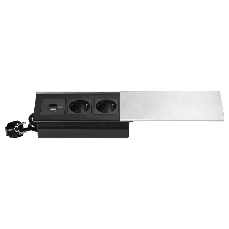 GNIAZDO MEBLOWE Z PRZESUWNĄ POKRYWĄ, 2X2P+Z (SCHUKO), USB A+C, SREBRNE ORNO GNIAZDO MEBLOWE Z PRZESUWNĄ POKRYWĄ, 2X2P+Z (SCHUKO), USB A+C, SREBRNE ORNO