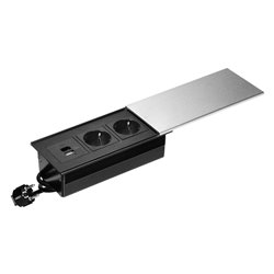 GNIAZDO MEBLOWE Z PRZESUWNĄ POKRYWĄ, 2X2P+Z (SCHUKO), USB A+C, SREBRNE ORNO GNIAZDO MEBLOWE Z PRZESUWNĄ POKRYWĄ, 2X2P+Z (SCHUKO), USB A+C, SREBRNE ORNO