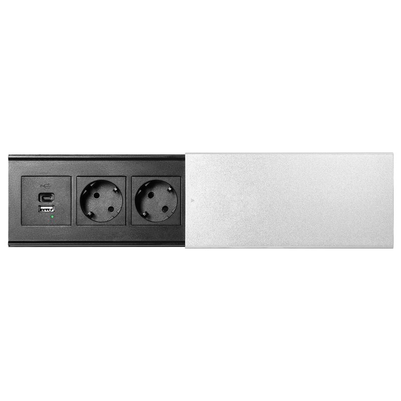 GNIAZDO MEBLOWE Z PRZESUWNĄ POKRYWĄ, 2X2P+Z (SCHUKO), USB A+C, SREBRNE ORNO GNIAZDO MEBLOWE Z PRZESUWNĄ POKRYWĄ, 2X2P+Z (SCHUKO), USB A+C, SREBRNE ORNO