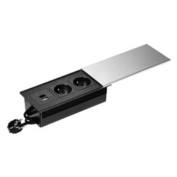 GNIAZDO MEBLOWE Z PRZESUWNĄ POKRYWĄ, 2X2P+Z (FRENCH), USB A+C, SREBRNE ORNO GNIAZDO MEBLOWE Z PRZESUWNĄ POKRYWĄ, 2X2P+Z (FRENCH), USB A+C, SREBRNE ORNO
