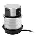GNIAZDO MEBLOWE O10CM WYSUWANE Z BLATU Z ŁADOWARKĄ USB I PRZEWODEM 1,5M, 3X2P+Z (SCHUKO), 2XUSB (TYP A+C MAX. 3A), SREBRNE ORNO