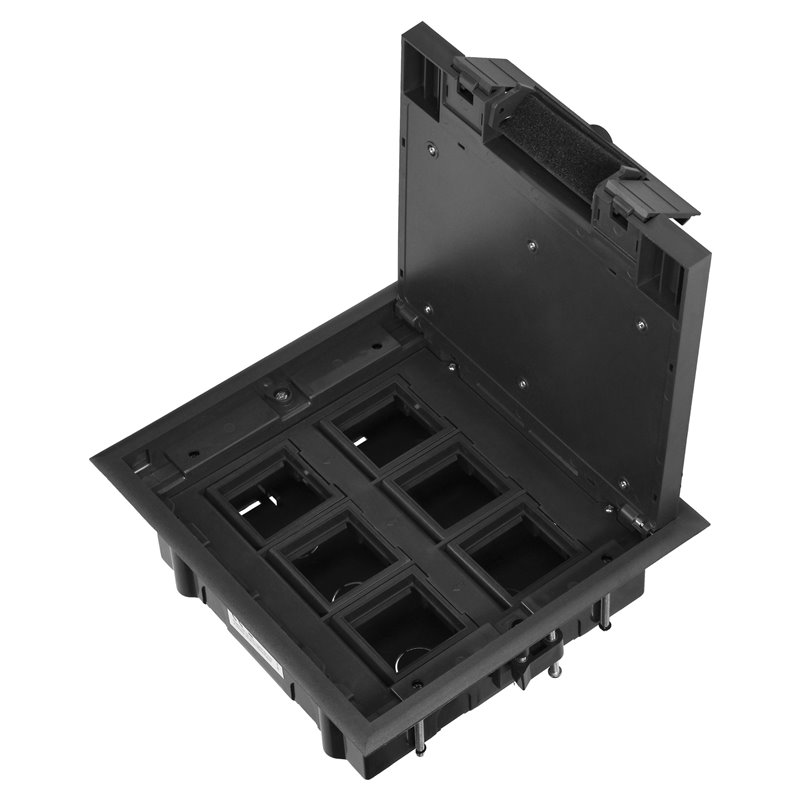 PUSZKA PODŁOGOWA NA GNIAZDA MODUŁOWE 6 X 45X45MM LUB 12 X 22,5X45MM, POKRYWA: PLASTIK, CZARNA ORNO PUSZKA PODŁOGOWA NA GNIAZDA MODUŁOWE 6 X 45X45MM LUB 12 X 22,5X45MM, POKRYWA: PLASTIK, CZARNA ORNO