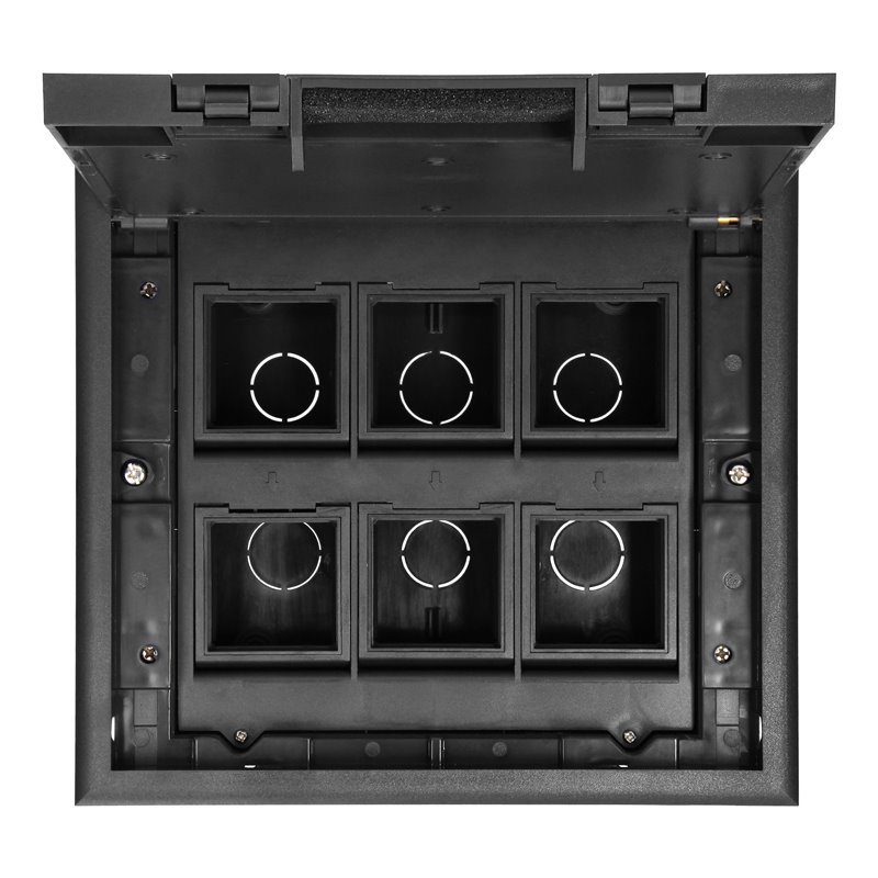 PUSZKA PODŁOGOWA NA GNIAZDA MODUŁOWE 6 X 45X45MM LUB 12 X 22,5X45MM, POKRYWA: STAL NIERDZEWNA, CZARNA ORNO PUSZKA PODŁOGOWA NA GNIAZDA MODUŁOWE 6 X 45X45MM LUB 12 X 22,5X45MM, POKRYWA: STAL NIERDZEWNA, CZARNA ORNO