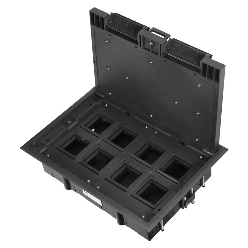 PUSZKA PODŁOGOWA NA GNIAZDA MODUŁOWE 8 X 45X45MM LUB 16 X 22,5X45MM, POKRYWA: PLASTIK, CZARNA ORNO PUSZKA PODŁOGOWA NA GNIAZDA MODUŁOWE 8 X 45X45MM LUB 16 X 22,5X45MM, POKRYWA: PLASTIK, CZARNA ORNO