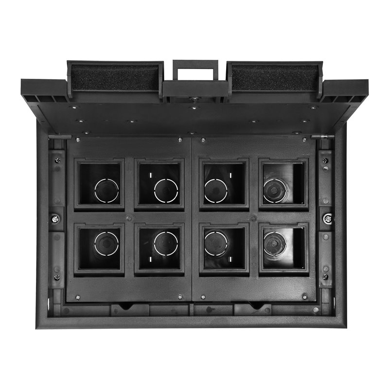 PUSZKA PODŁOGOWA NA GNIAZDA MODUŁOWE 8 X 45X45MM LUB 16 X 22,5X45MM, POKRYWA: STAL NIERDZEWNA, CZARNA ORNO PUSZKA PODŁOGOWA NA GNIAZDA MODUŁOWE 8 X 45X45MM LUB 16 X 22,5X45MM, POKRYWA: STAL NIERDZEWNA, CZARNA ORNO