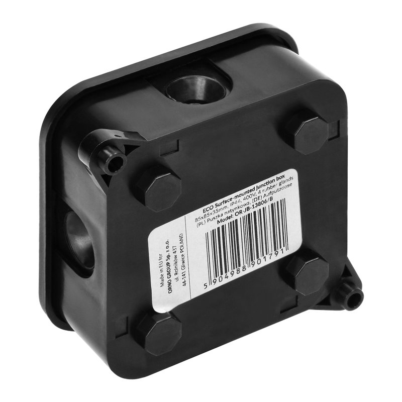 PUSZKA N/T ECO, IP44, 400V, 4 DŁAWNICE GUMOWE, 85X85X35MM, CZARNA ORNO PUSZKA N/T ECO, IP44, 400V, 4 DŁAWNICE GUMOWE, 85X85X35MM, CZARNA ORNO