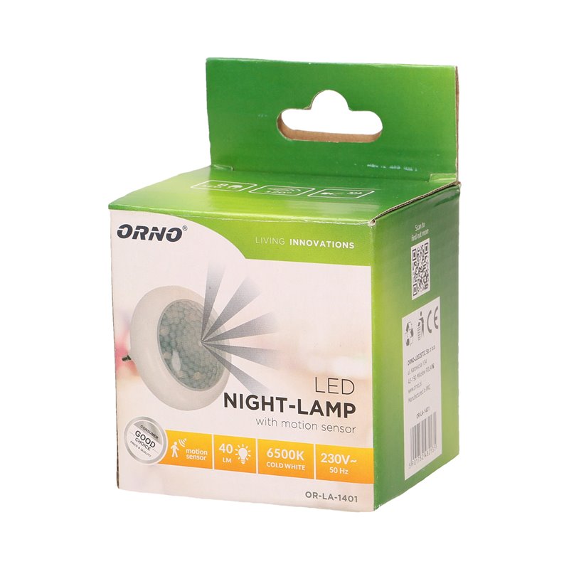 LAMPKA NOCNA LED Z CZUJNIKIEM RUCHU 120ST, 8XLED, 40LM, 6500K ORNO LAMPKA NOCNA LED Z CZUJNIKIEM RUCHU 120ST, 8XLED, 40LM, 6500K ORNO