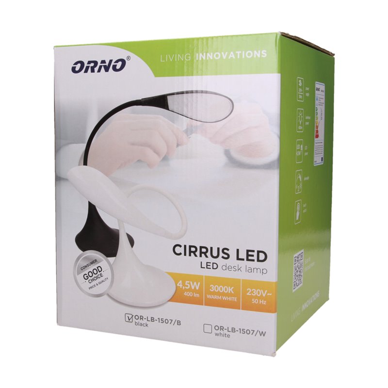 CIRRUS LED 4,5W, LAMPKA BIURKOWA, 400LM, 3000K, BIAŁA ORNO CIRRUS LED 4,5W, LAMPKA BIURKOWA, 400LM, 3000K, BIAŁA ORNO