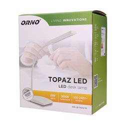 TOPAZ LED 6W, LAMPKA BIURKOWA, 360LM, 3000K, BIAŁA ORNO TOPAZ LED 6W, LAMPKA BIURKOWA, 360LM, 3000K, BIAŁA ORNO