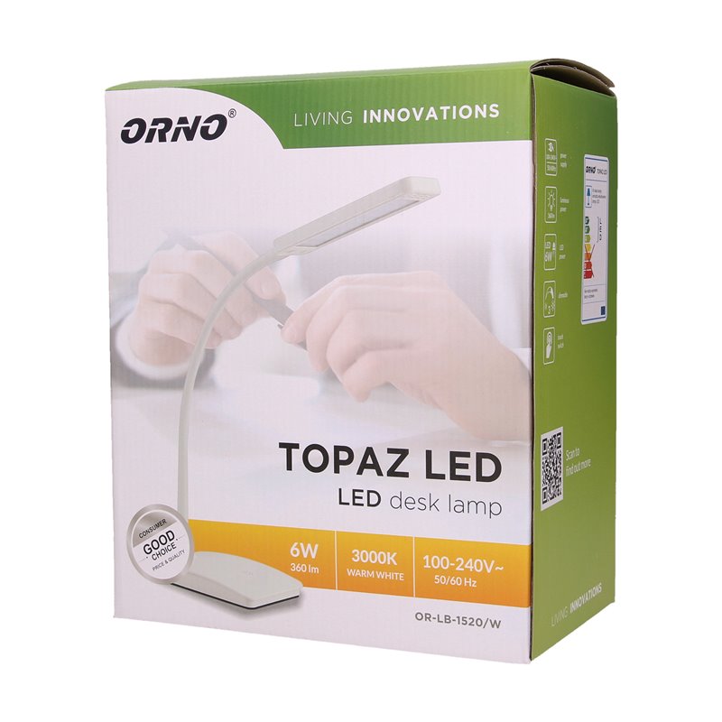 TOPAZ LED 6W, LAMPKA BIURKOWA, 360LM, 3000K, BIAŁA ORNO TOPAZ LED 6W, LAMPKA BIURKOWA, 360LM, 3000K, BIAŁA ORNO