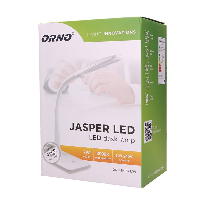 JASPER LED 7W, LAMPKA BIURKOWA, 400LM, 3000K, BIAŁA ORNO JASPER LED 7W, LAMPKA BIURKOWA, 400LM, 3000K, BIAŁA ORNO