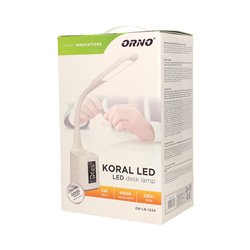 KORAL LED 6W, LAMPKA BIURKOWA Z POJEMNIKIEM NA DŁUGOPISY I BUDZIKIEM, 200LM, 4000K, BIAŁA ORNO KORAL LED 6W, LAMPKA BIURKOWA Z POJEMNIKIEM NA DŁUGOPISY I BUDZIKIEM, 200LM, 4000K, BIAŁA ORNO