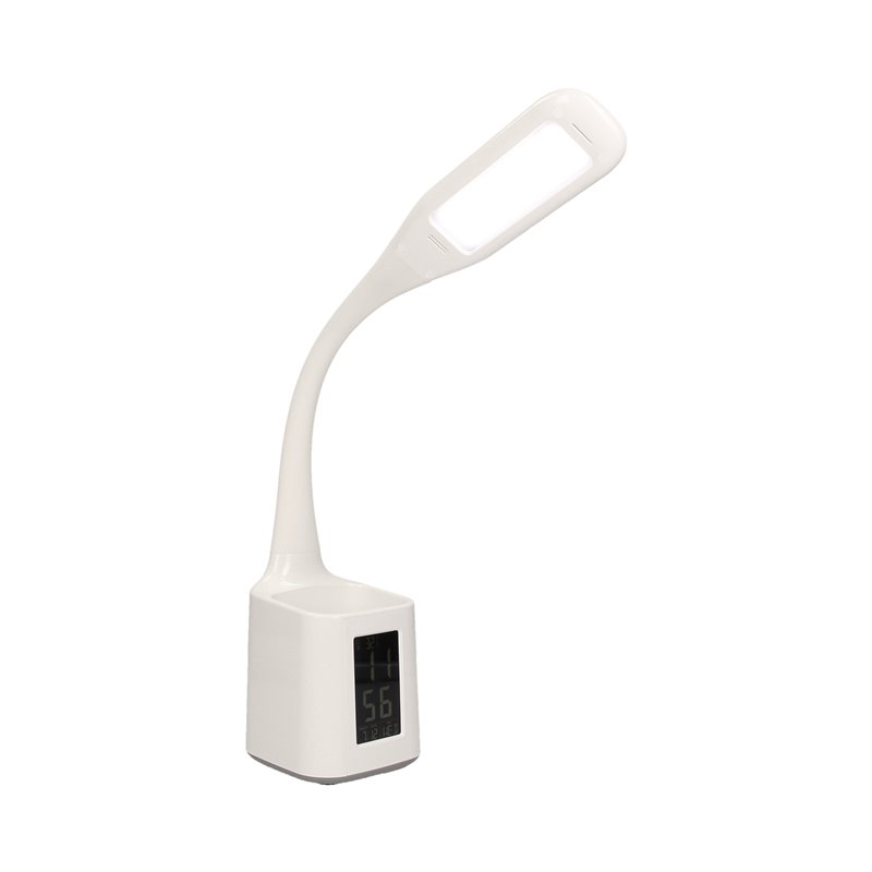 KORAL LED 6W, LAMPKA BIURKOWA Z POJEMNIKIEM NA DŁUGOPISY I BUDZIKIEM, 200LM, 4000K, BIAŁA ORNO KORAL LED 6W, LAMPKA BIURKOWA Z POJEMNIKIEM NA DŁUGOPISY I BUDZIKIEM, 200LM, 4000K, BIAŁA ORNO