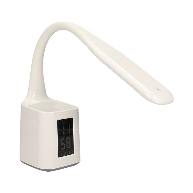 KORAL LED 6W, LAMPKA BIURKOWA Z POJEMNIKIEM NA DŁUGOPISY I BUDZIKIEM, 200LM, 4000K, BIAŁA ORNO KORAL LED 6W, LAMPKA BIURKOWA Z POJEMNIKIEM NA DŁUGOPISY I BUDZIKIEM, 200LM, 4000K, BIAŁA ORNO