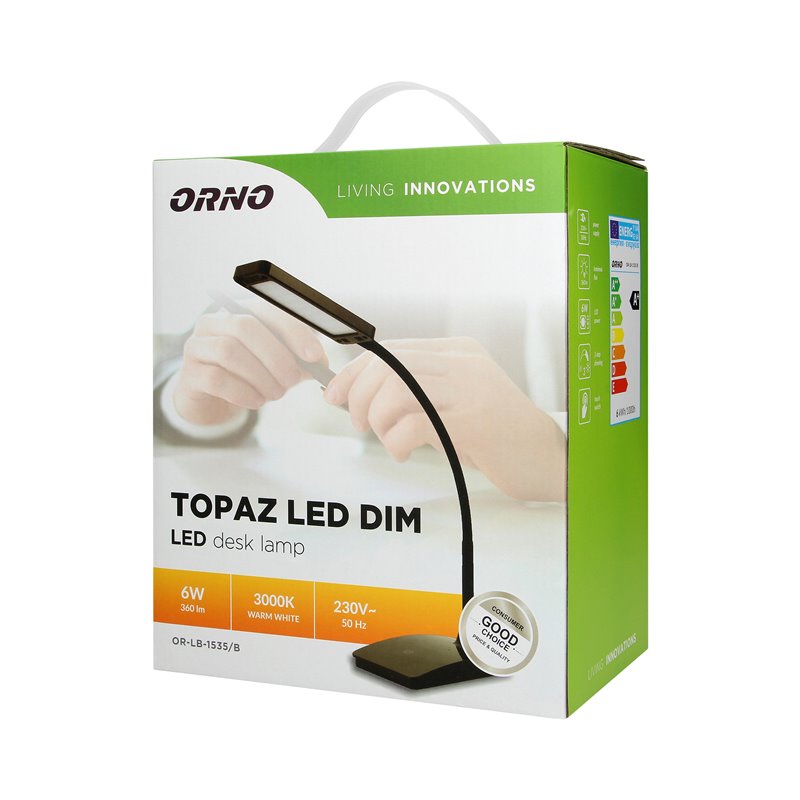 TOPAZ LED DIM 6W, LAMPKA BIURKOWA, 360LM, 3000K, CZARNA, FUNKCJA ŚCIEMNIANIA ORNO TOPAZ LED DIM 6W, LAMPKA BIURKOWA, 360LM, 3000K, CZARNA, FUNKCJA ŚCIEMNIANIA ORNO