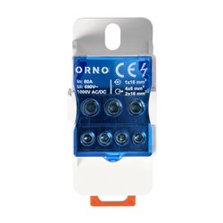 BLOK ROZDZIELCZY 80A, ZACISK WEJŚCIOWY 16MM2, ZACISKI WYJŚCIOWE 4X6MM2, 2X16MM2 ORNO BLOK ROZDZIELCZY 80A, ZACISK WEJŚCIOWY 16MM2, ZACISKI WYJŚCIOWE 4X6MM2, 2X16MM2 ORNO