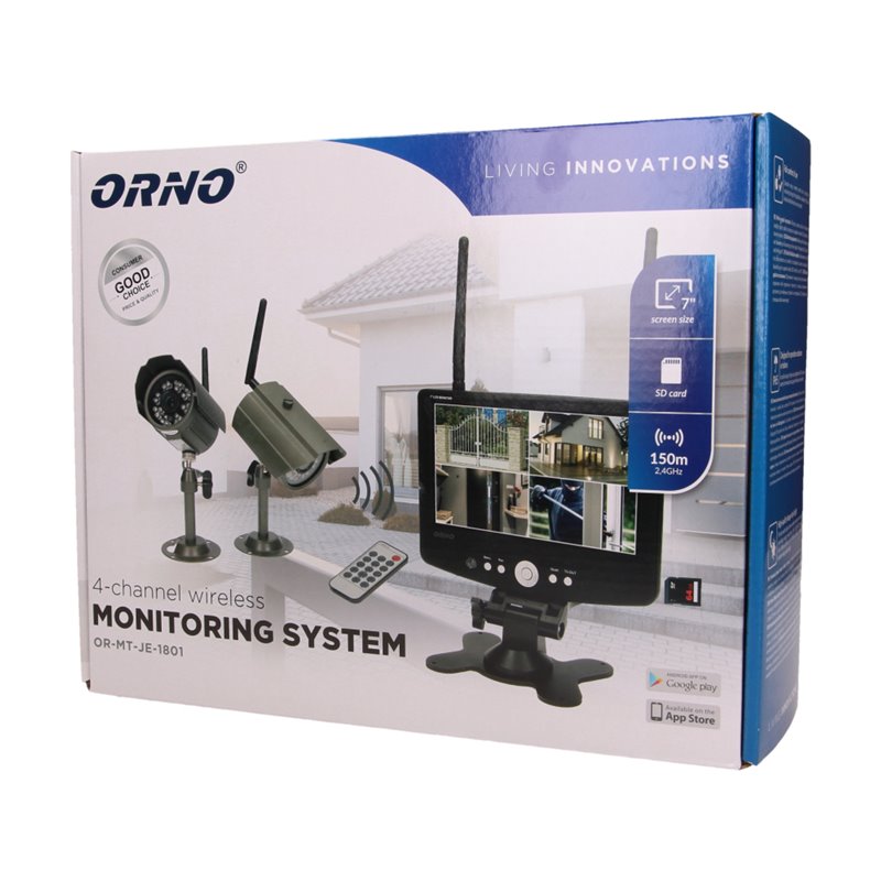 SYSTEM DO MONITORINGU 4-KANAŁOWY, BEZPRZEWODOWY CCTV, MONITOR LCD 7" ORNO SYSTEM DO MONITORINGU 4-KANAŁOWY, BEZPRZEWODOWY CCTV, MONITOR LCD 7" ORNO