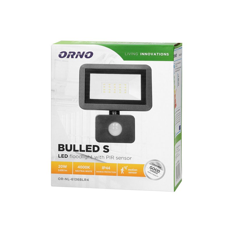 BULLED S 20W NAŚWIETLACZ Z PIR, 1600LM, IP44, 4000K, ALU+SZKŁO ORNO BULLED S 20W NAŚWIETLACZ Z PIR, 1600LM, IP44, 4000K, ALU+SZKŁO ORNO