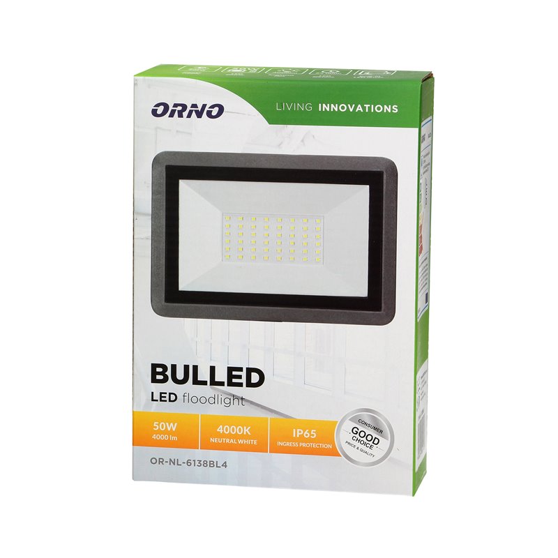 BULLED 50W NAŚWIETLACZ 4000LM, IP65, 4000K, ALU+SZKŁO ORNO BULLED 50W NAŚWIETLACZ 4000LM, IP65, 4000K, ALU+SZKŁO ORNO
