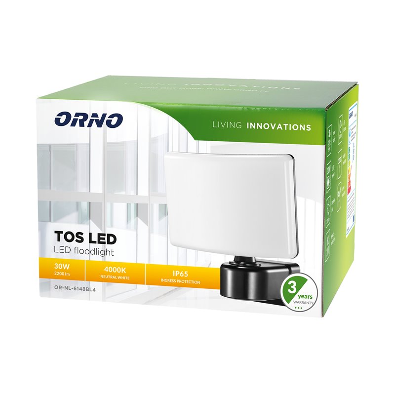TOS LED 30W NAŚWIETLACZ OGRODOWY LED, 2200LM, IP65, 4000K, PC, CZARNY ORNO TOS LED 30W NAŚWIETLACZ OGRODOWY LED, 2200LM, IP65, 4000K, PC, CZARNY ORNO