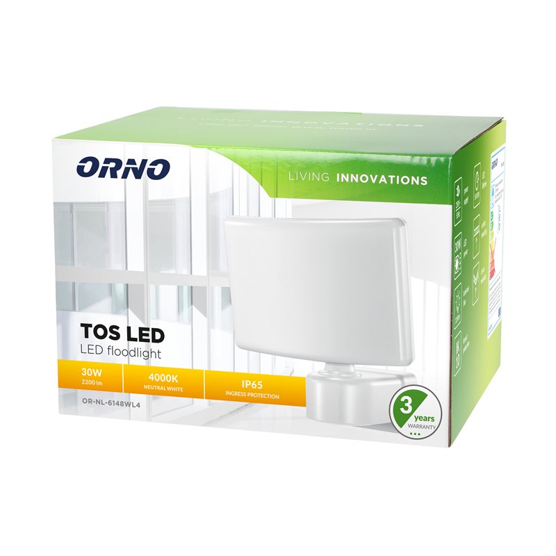 TOS LED 30W NAŚWIETLACZ OGRODOWY LED, 2200LM, IP65, 4000K, PC, BIAŁY ORNO TOS LED 30W NAŚWIETLACZ OGRODOWY LED, 2200LM, IP65, 4000K, PC, BIAŁY ORNO