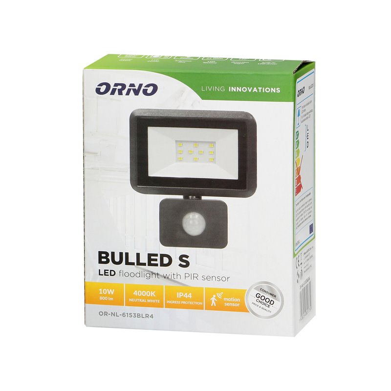 BULLED S 10W NAŚWIETLACZ Z PIR, 800LM, IP44, 4000K, ALU+SZKŁO ORNO BULLED S 10W NAŚWIETLACZ Z PIR, 800LM, IP44, 4000K, ALU+SZKŁO ORNO