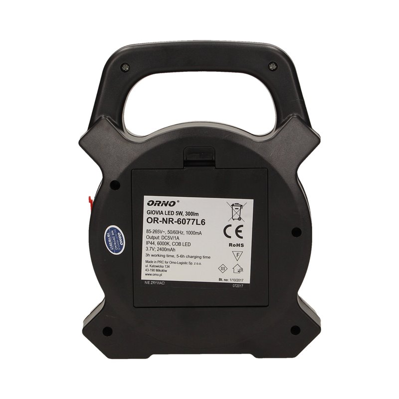 GIOVIA LED 5W NAŚWIETLACZ ROBOCZY Z AKUMULATOREM, 300LM, IP44, 6000K, 2X1200MAH, Z ŁADOWARKĄ USB I FUNKCJĄ POWER BANK ORNO GIOVIA LED 5W NAŚWIETLACZ ROBOCZY Z AKUMULATOREM, 300LM, IP44, 6000K, 2X1200MAH, Z ŁADOWARKĄ USB I FUNKCJĄ POWER BANK ORNO