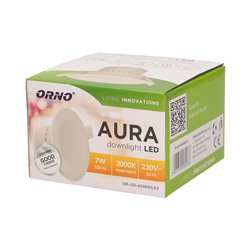 AURA LED 7W, OPRAWA DOWNLIGHT, PODTYNKOWA, 520LM, 3000K, BIAŁA, WBUDOWANY ZASILACZ LED ORNO AURA LED 7W, OPRAWA DOWNLIGHT, PODTYNKOWA, 520LM, 3000K, BIAŁA, WBUDOWANY ZASILACZ LED ORNO