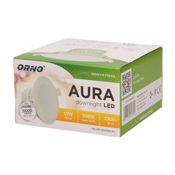 AURA LED 10W, OPRAWA DOWNLIGHT, PODTYNKOWA, 850LM, 3000K, BIAŁA, WBUDOWANY ZASILACZ LED ORNO AURA LED 10W, OPRAWA DOWNLIGHT, PODTYNKOWA, 850LM, 3000K, BIAŁA, WBUDOWANY ZASILACZ LED ORNO