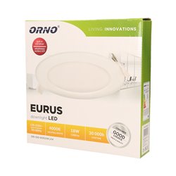 EURUS LED 18W, OPRAWA DOWNLIGHT, PODTYNKOWA, OKRĄGŁA, 1300LM, 4000K, BIAŁA, WBUDOWANY ZASILACZ LED ORNO EURUS LED 18W, OPRAWA DOWNLIGHT, PODTYNKOWA, OKRĄGŁA, 1300LM, 4000K, BIAŁA, WBUDOWANY ZASILACZ LED ORNO
