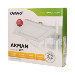 AKMAN LED 18W, OPRAWA DOWNLIGHT, PODTYNKOWA, KWADRATOWA, 1300LM, 4000K, BIAŁA, WBUDOWANY ZASILACZ LED ORNO AKMAN LED 18W, OPRAWA DOWNLIGHT, PODTYNKOWA, KWADRATOWA, 1300LM, 4000K, BIAŁA, WBUDOWANY ZASILACZ LED ORNO