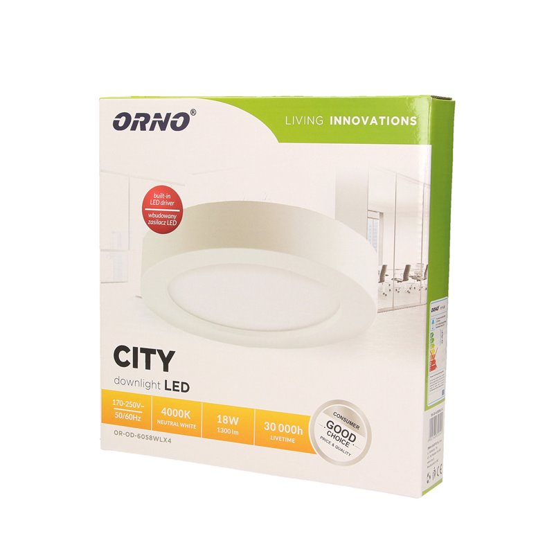 CITY LED 18W, OPRAWA DOWNLIGHT, NATYNKOWA, OKRĄGŁA, 1300LM, 4000K, BIAŁA, WBUDOWANY ZASILACZ LED ORNO CITY LED 18W, OPRAWA DOWNLIGHT, NATYNKOWA, OKRĄGŁA, 1300LM, 4000K, BIAŁA, WBUDOWANY ZASILACZ LED ORNO
