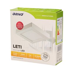 LETI LED 9W, OPRAWA DOWNLIGHT, NATYNKOWA, KWADRATOWA, 480LM, 4000K, BIAŁA, WBUDOWANY ZASILACZ LED ORNO LETI LED 9W, OPRAWA DOWNLIGHT, NATYNKOWA, KWADRATOWA, 480LM, 4000K, BIAŁA, WBUDOWANY ZASILACZ LED ORNO