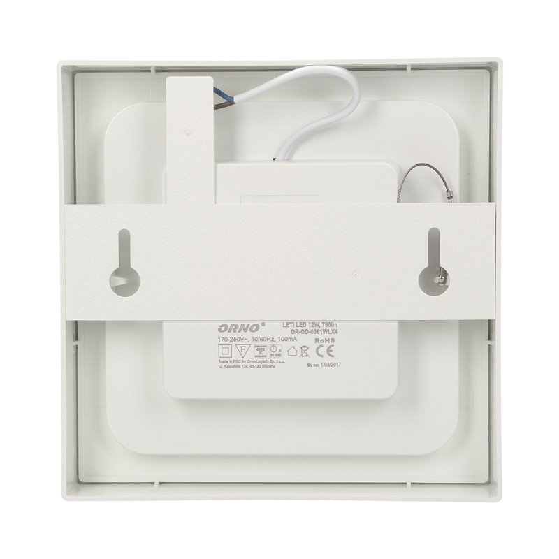 LETI LED 12W, OPRAWA DOWNLIGHT, NATYNKOWA, KWADRATOWA, 780LM, 4000K, BIAŁA, WBUDOWANY ZASILACZ LED ORNO LETI LED 12W, OPRAWA DOWNLIGHT, NATYNKOWA, KWADRATOWA, 780LM, 4000K, BIAŁA, WBUDOWANY ZASILACZ LED ORNO