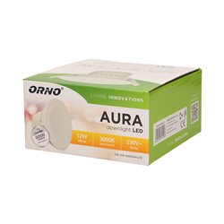 AURA LED 12W, OPRAWA DOWNLIGHT, PODTYNKOWA, 950LM, 3000K, BIAŁA, WBUDOWANY ZASILACZ LED ORNO AURA LED 12W, OPRAWA DOWNLIGHT, PODTYNKOWA, 950LM, 3000K, BIAŁA, WBUDOWANY ZASILACZ LED ORNO