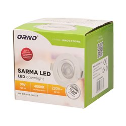 SARMA LED 9W, OPRAWA DOWNLIGHT, PODTYNKOWA, RUCHOMA, 720LM, 4000K, WBUDOWANY ZASILACZ LED ORNO SARMA LED 9W, OPRAWA DOWNLIGHT, PODTYNKOWA, RUCHOMA, 720LM, 4000K, WBUDOWANY ZASILACZ LED ORNO