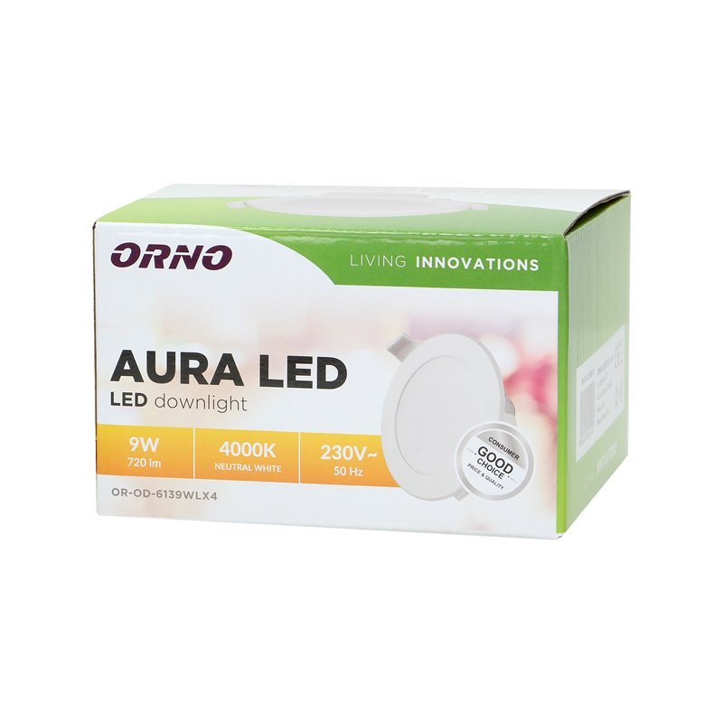AURA LED 9W, OPRAWA DOWNLIGHT, PODTYNKOWA, 4000K, BIAŁA, WBUDOWANY ZASILACZ LED ORNO AURA LED 9W, OPRAWA DOWNLIGHT, PODTYNKOWA, 4000K, BIAŁA, WBUDOWANY ZASILACZ LED ORNO