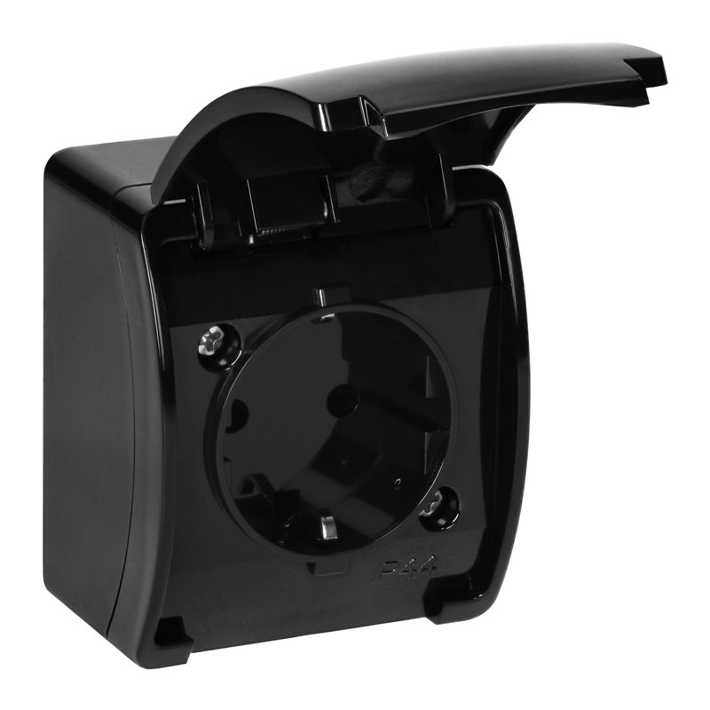 GNIAZDO POJEDYNCZE 2P+Z SCHUKO AQUATIC, IP44, CZARNE ORNO GNIAZDO POJEDYNCZE 2P+Z SCHUKO AQUATIC, IP44, CZARNE ORNO