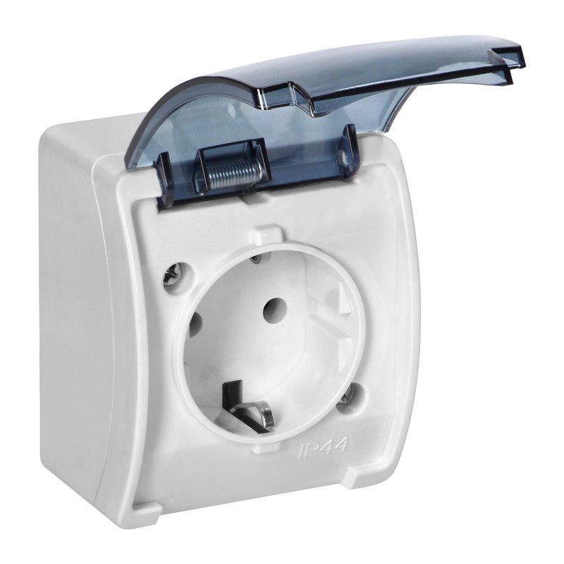 GNIAZDO POJEDYNCZE 2P+Z SCHUKO AQUATIC, IP44, BIAŁE DYMIONE ORNO