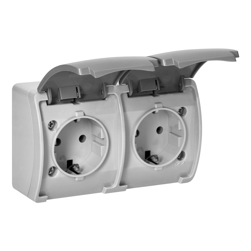 GNIAZDO PODWÓJNE 2X2P+Z SCHUKO AQUATIC, IP44, SZARO-GRAFITOWE ORNO GNIAZDO PODWÓJNE 2X2P+Z SCHUKO AQUATIC, IP44, SZARO-GRAFITOWE ORNO