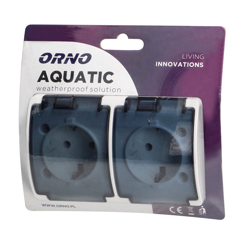 GNIAZDO PODWÓJNE 2X2P+Z SCHUKO AQUATIC, IP44, BIAŁE DYMIONE ORNO GNIAZDO PODWÓJNE 2X2P+Z SCHUKO AQUATIC, IP44, BIAŁE DYMIONE ORNO
