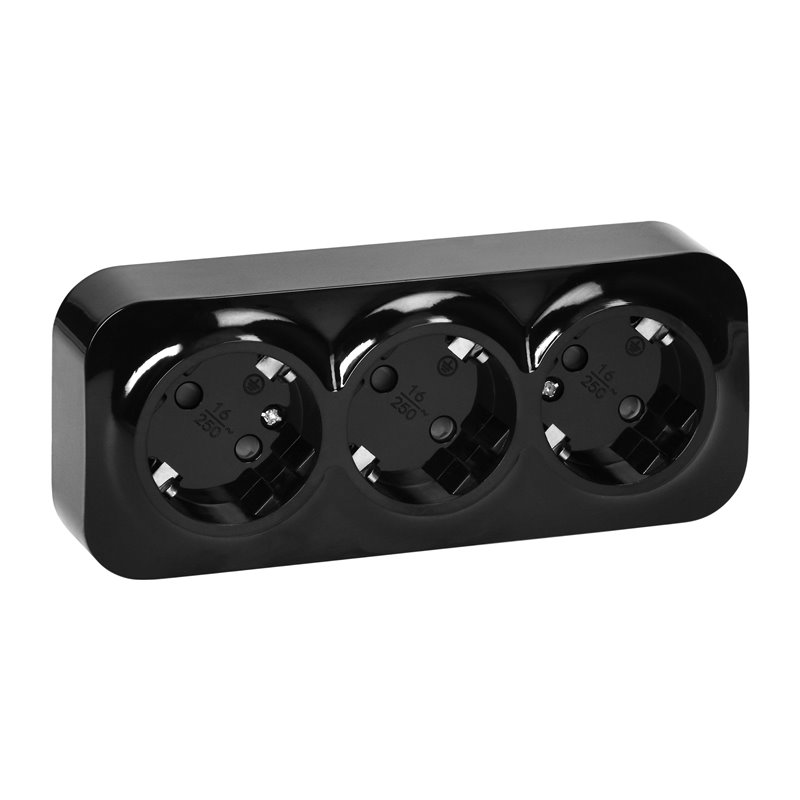 GNIAZDO POTRÓJNE TODO 2P+Z SCHUKO IP20, 16A, 230V AC, CZARNY ORNO GNIAZDO POTRÓJNE TODO 2P+Z SCHUKO IP20, 16A, 230V AC, CZARNY ORNO