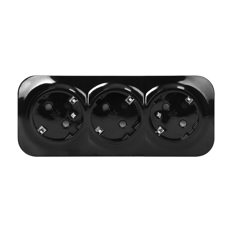 GNIAZDO POTRÓJNE TODO 2P+Z SCHUKO IP20, 16A, 230V AC, CZARNY ORNO GNIAZDO POTRÓJNE TODO 2P+Z SCHUKO IP20, 16A, 230V AC, CZARNY ORNO