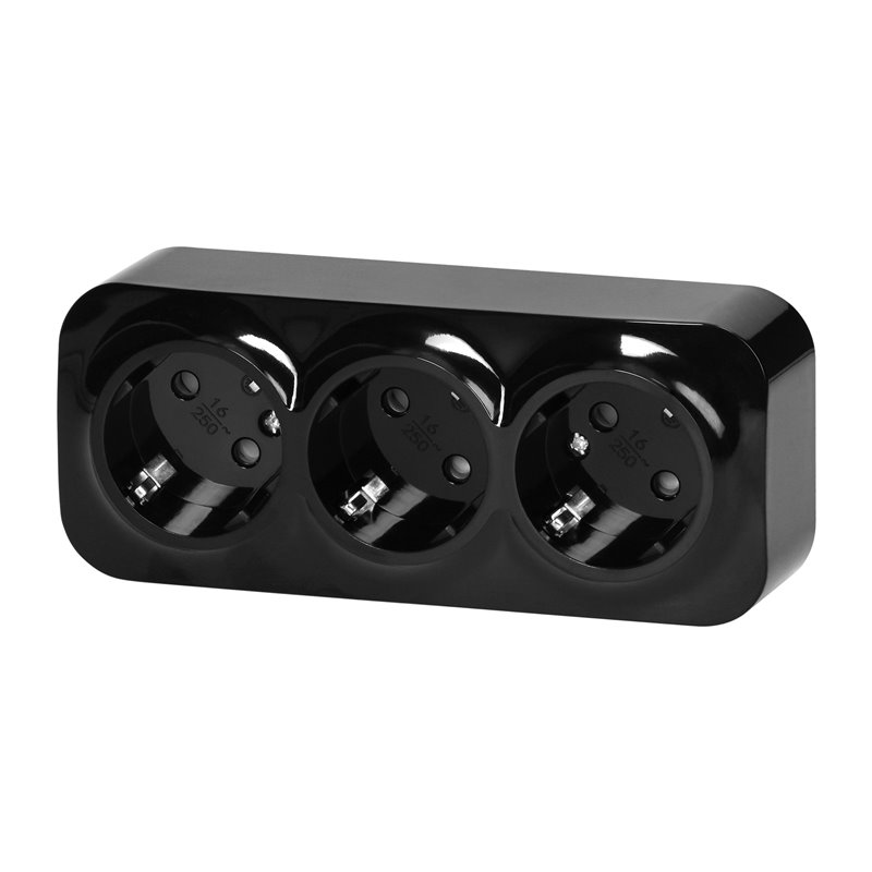 GNIAZDO POTRÓJNE TODO 2P+Z SCHUKO IP20, 16A, 230V AC, CZARNY ORNO GNIAZDO POTRÓJNE TODO 2P+Z SCHUKO IP20, 16A, 230V AC, CZARNY ORNO