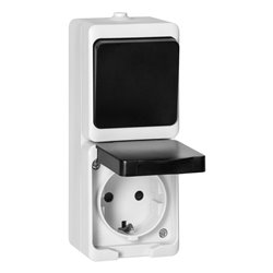 ŁĄCZNIK JEDNOBIEGUNOWY + GNIAZDO 2P+Z SCHUKO AQUATIC MINI IP 54 BIAŁO-CZARNE ORNO ŁĄCZNIK JEDNOBIEGUNOWY + GNIAZDO 2P+Z SCHUKO AQUATIC MINI IP 54 BIAŁO-CZARNE ORNO